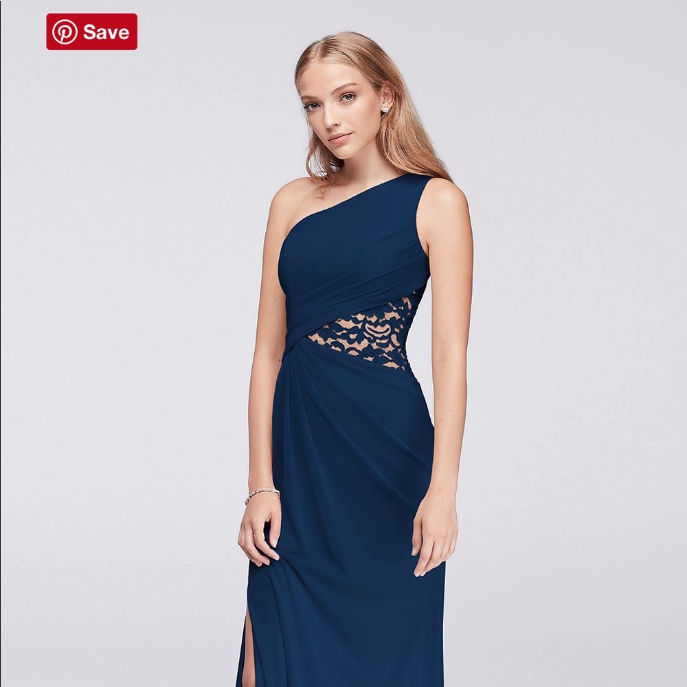 One-Shoulder Mesh Dress with Lace Insert